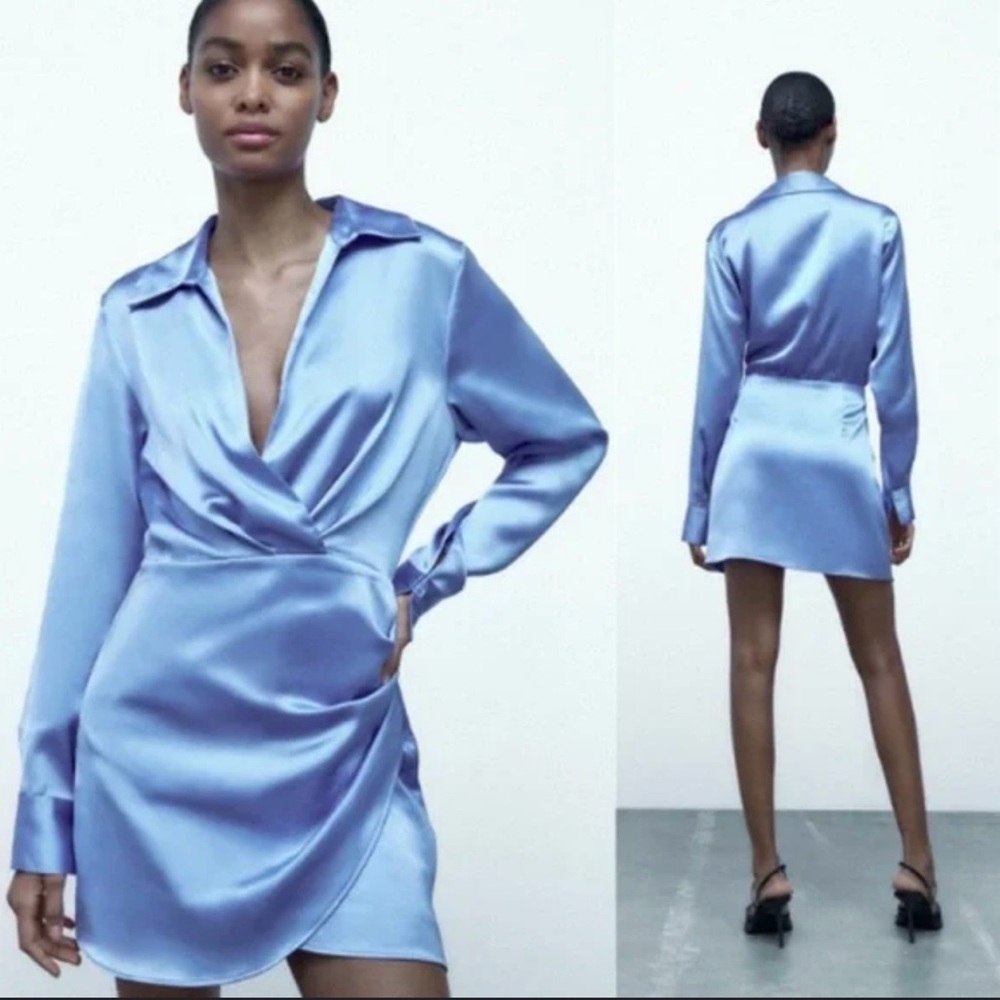 Zara Shimmering Blue Long Sleeve Dress